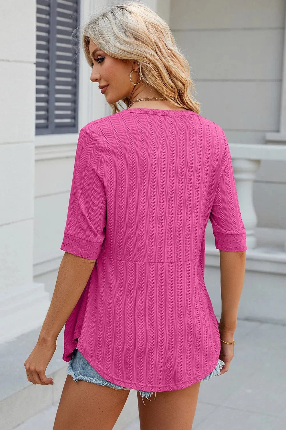 Eyelet Half Sleeve T-Shirt tops