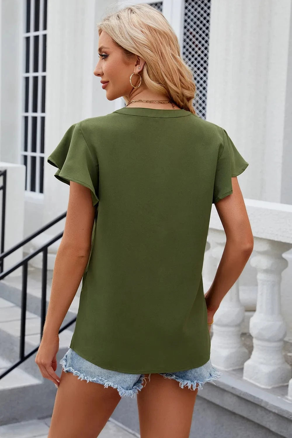 Notched Cap Sleeve T-Shirt tops