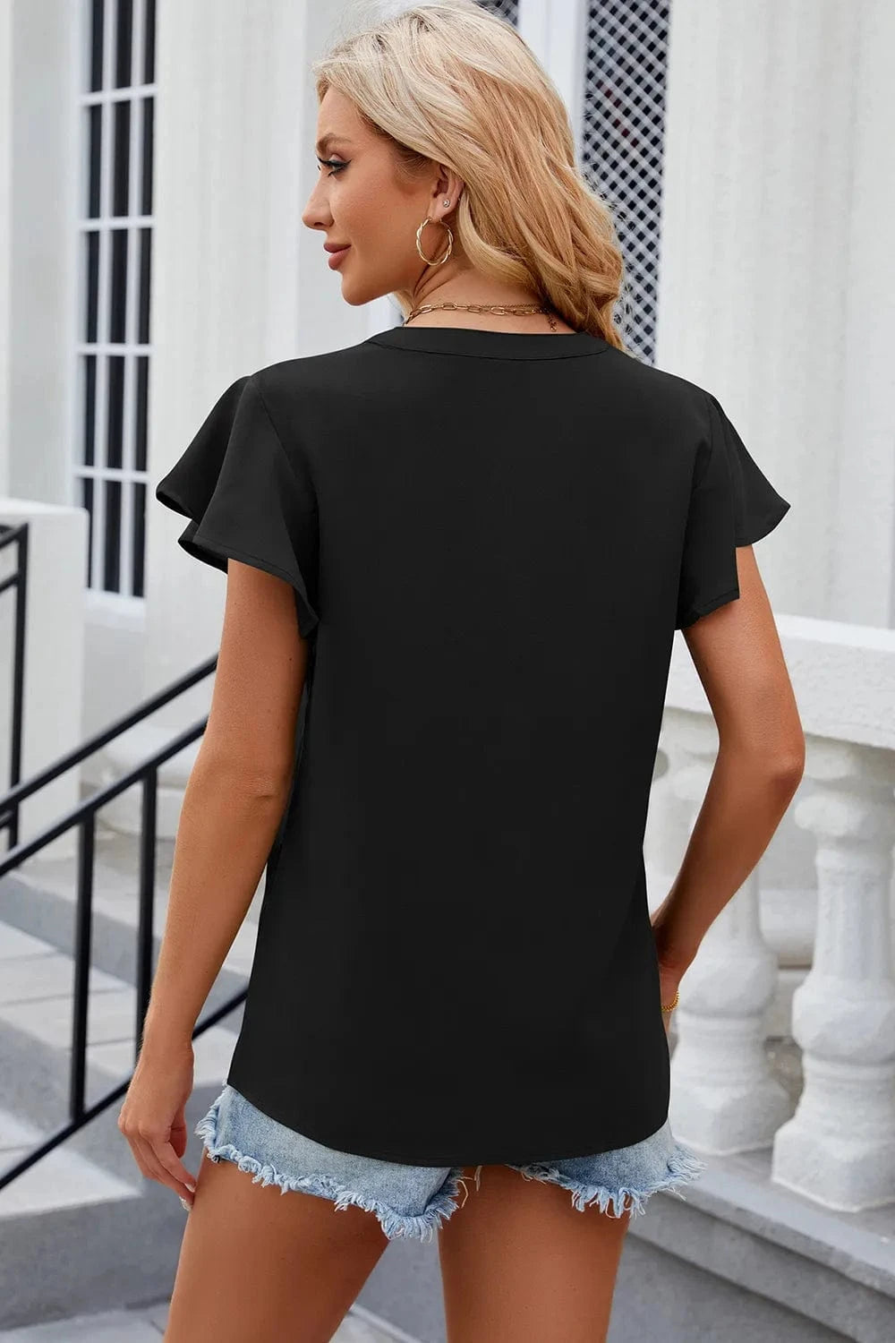 Notched Cap Sleeve T-Shirt tops