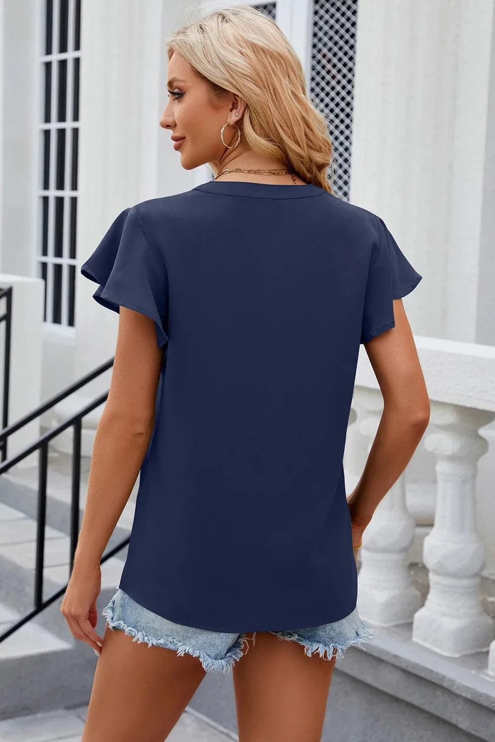 Notched Cap Sleeve T-Shirt tops