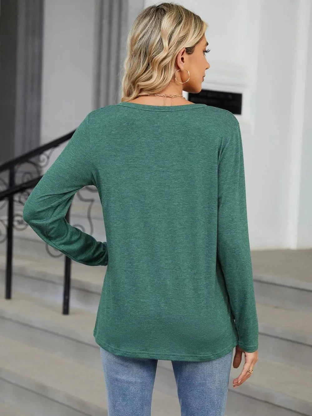 Notched Long Sleeve T-Shirt tops