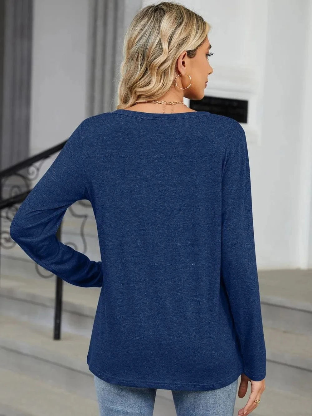 Notched Long Sleeve T-Shirt tops