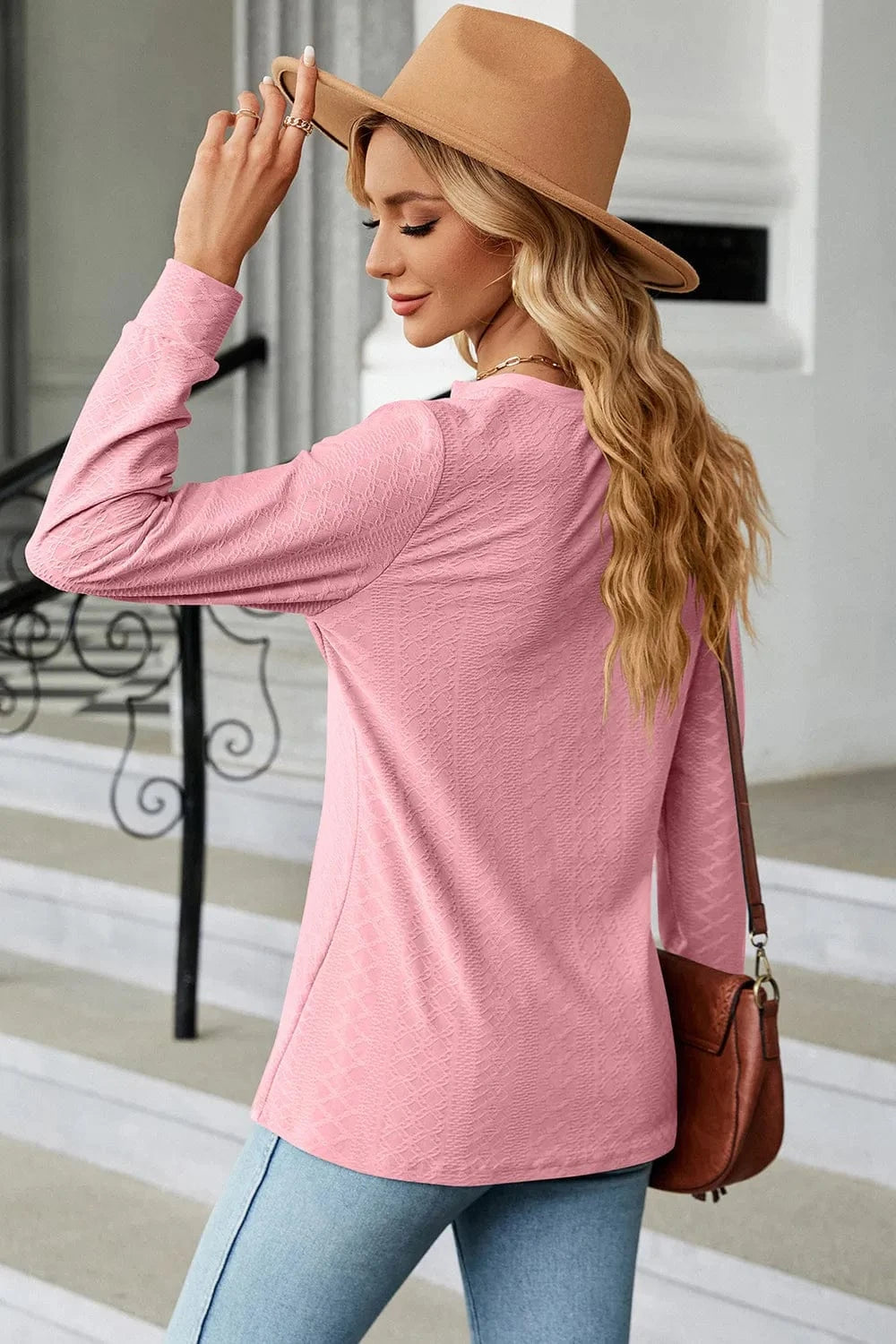 Notched Long Sleeve T-Shirt tops