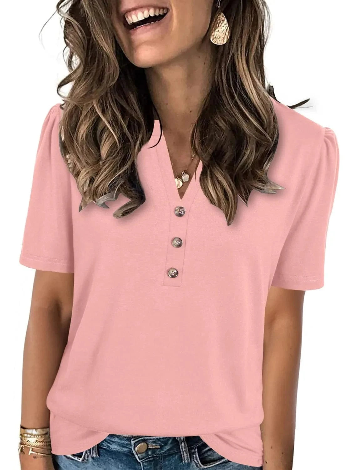 Notched Short Sleeve T-Shirt tops