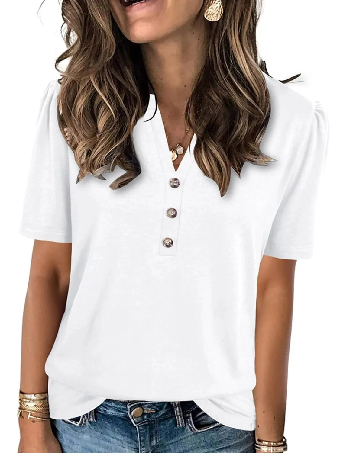 Notched Short Sleeve T-Shirt tops