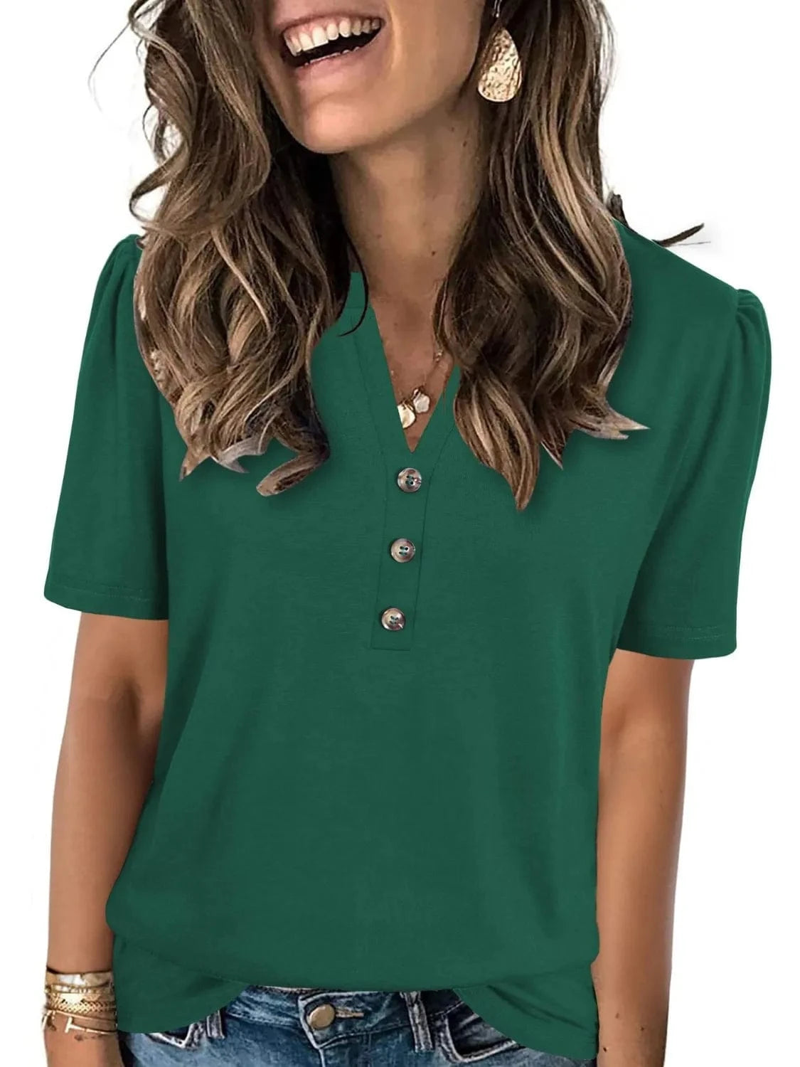 Notched Short Sleeve T-Shirt tops