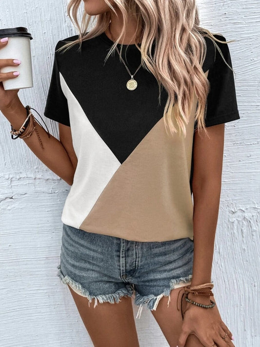 Sand Color Block T-Shirt tops