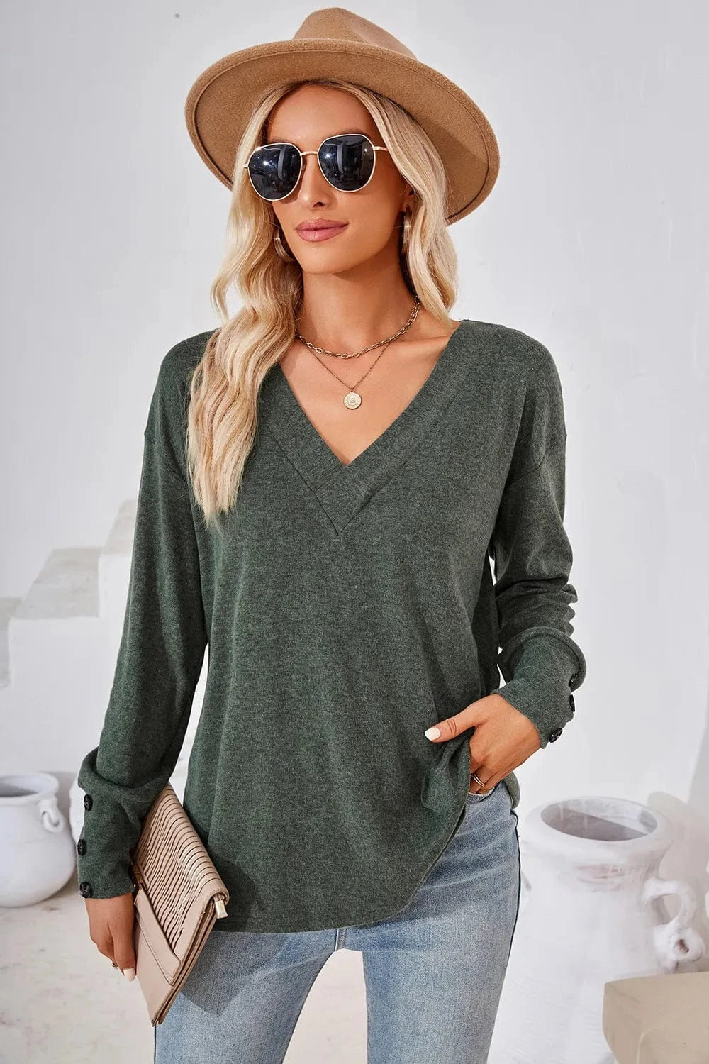 V-Neck Dropped Shoulder T-Shirt tops