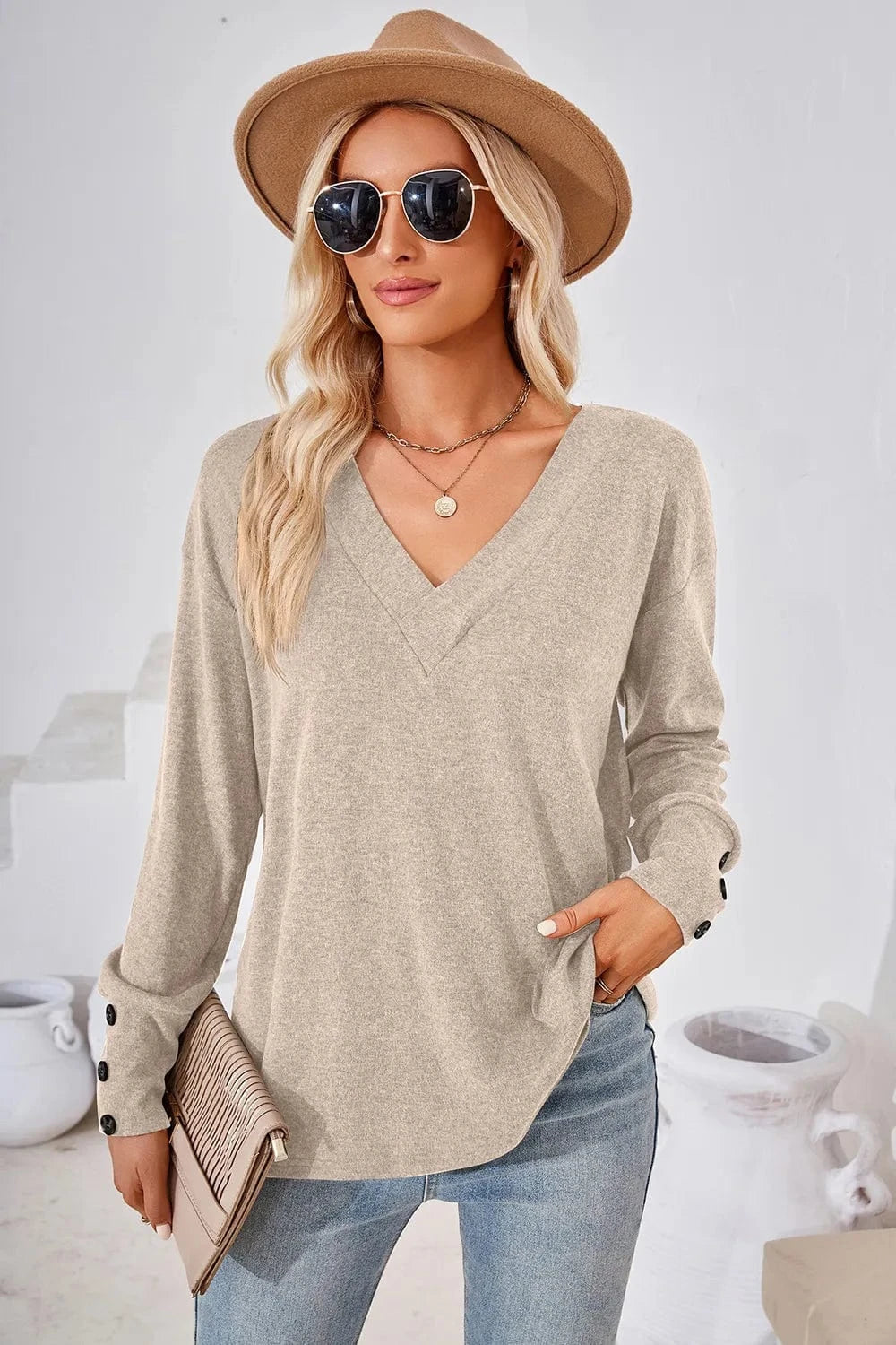 V-Neck Dropped Shoulder T-Shirt tops