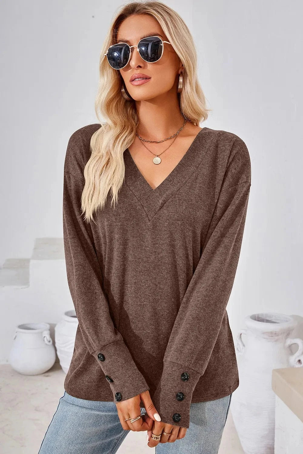 V-Neck Dropped Shoulder T-Shirt tops