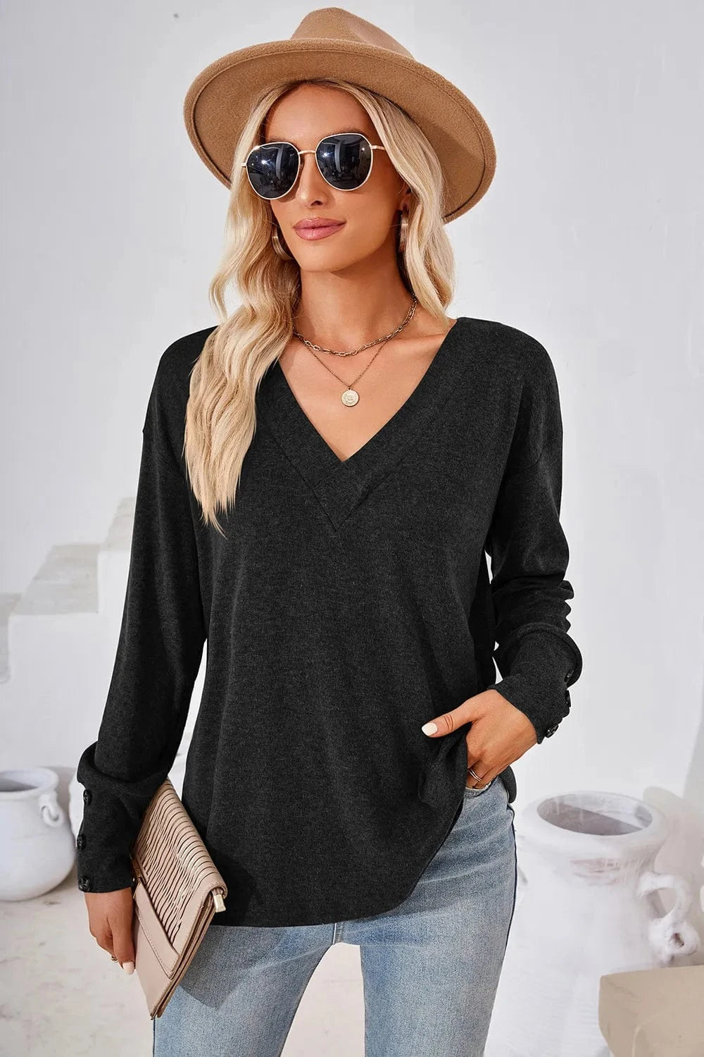 V-Neck Dropped Shoulder T-Shirt tops