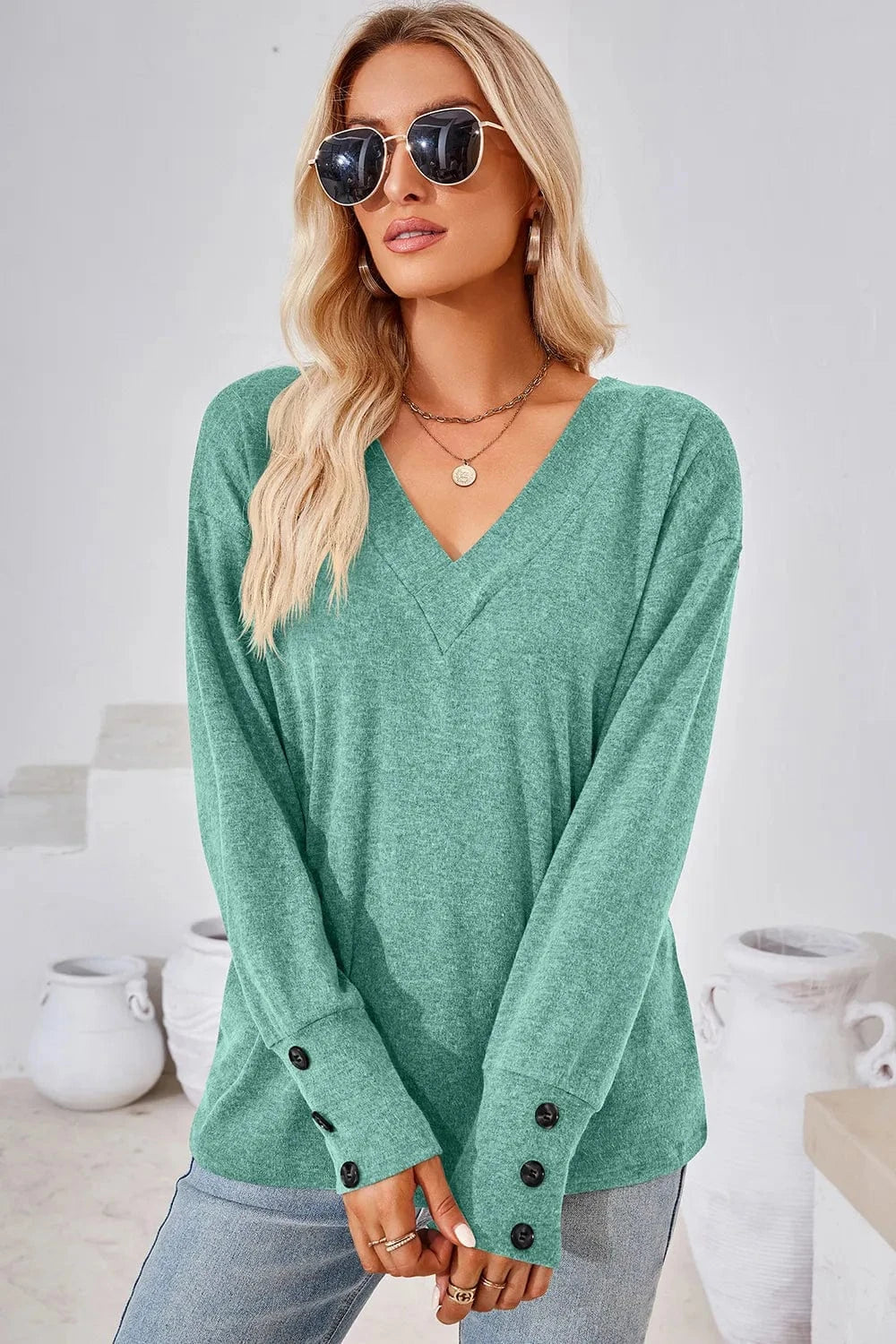 V-Neck Dropped Shoulder T-Shirt tops