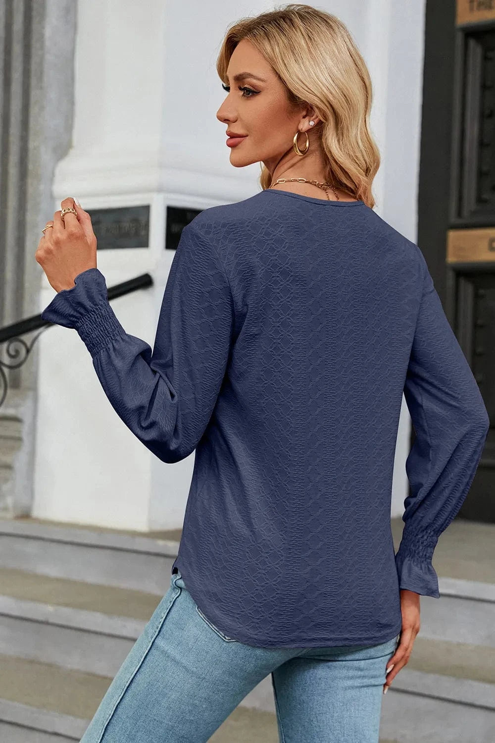 V-Neck Flounce Sleeve T-Shirt tops