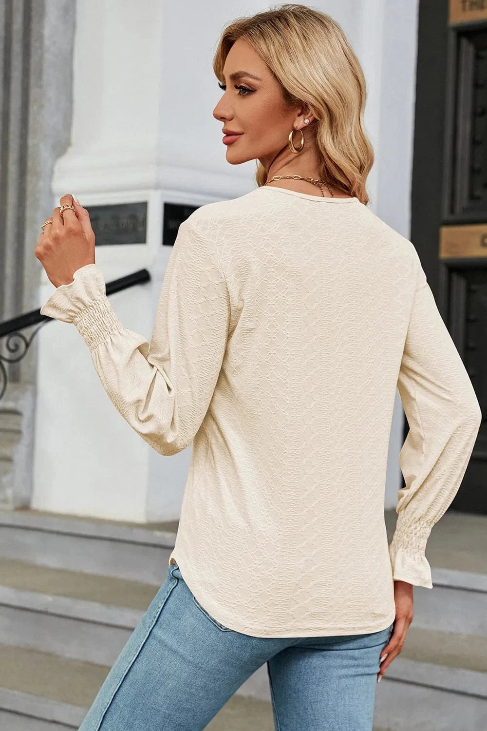 V-Neck Flounce Sleeve T-Shirt tops