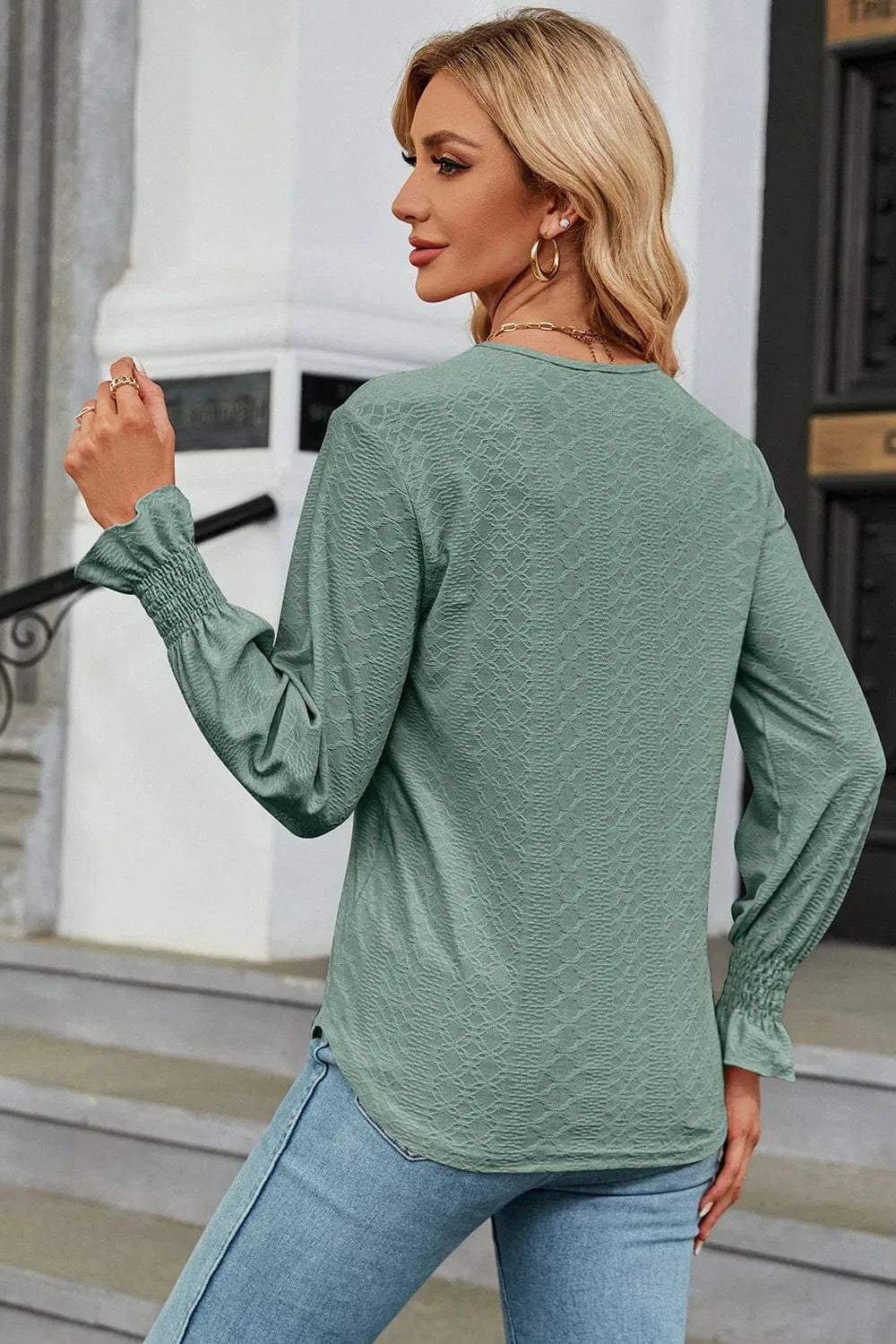 V-Neck Flounce Sleeve T-Shirt tops