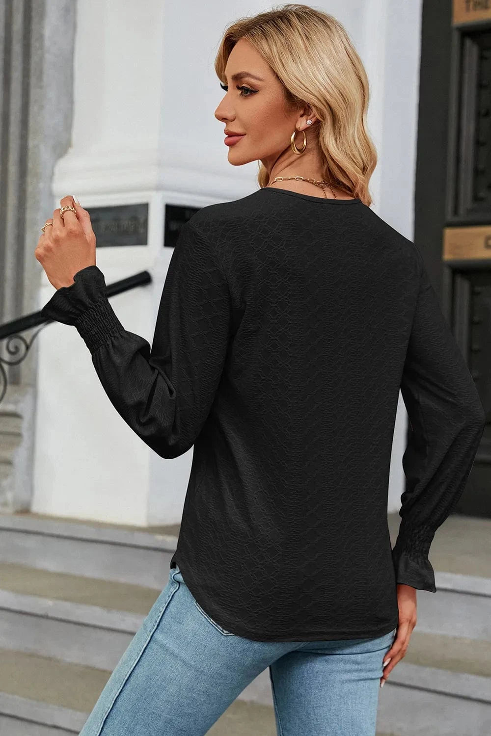 V-Neck Flounce Sleeve T-Shirt tops