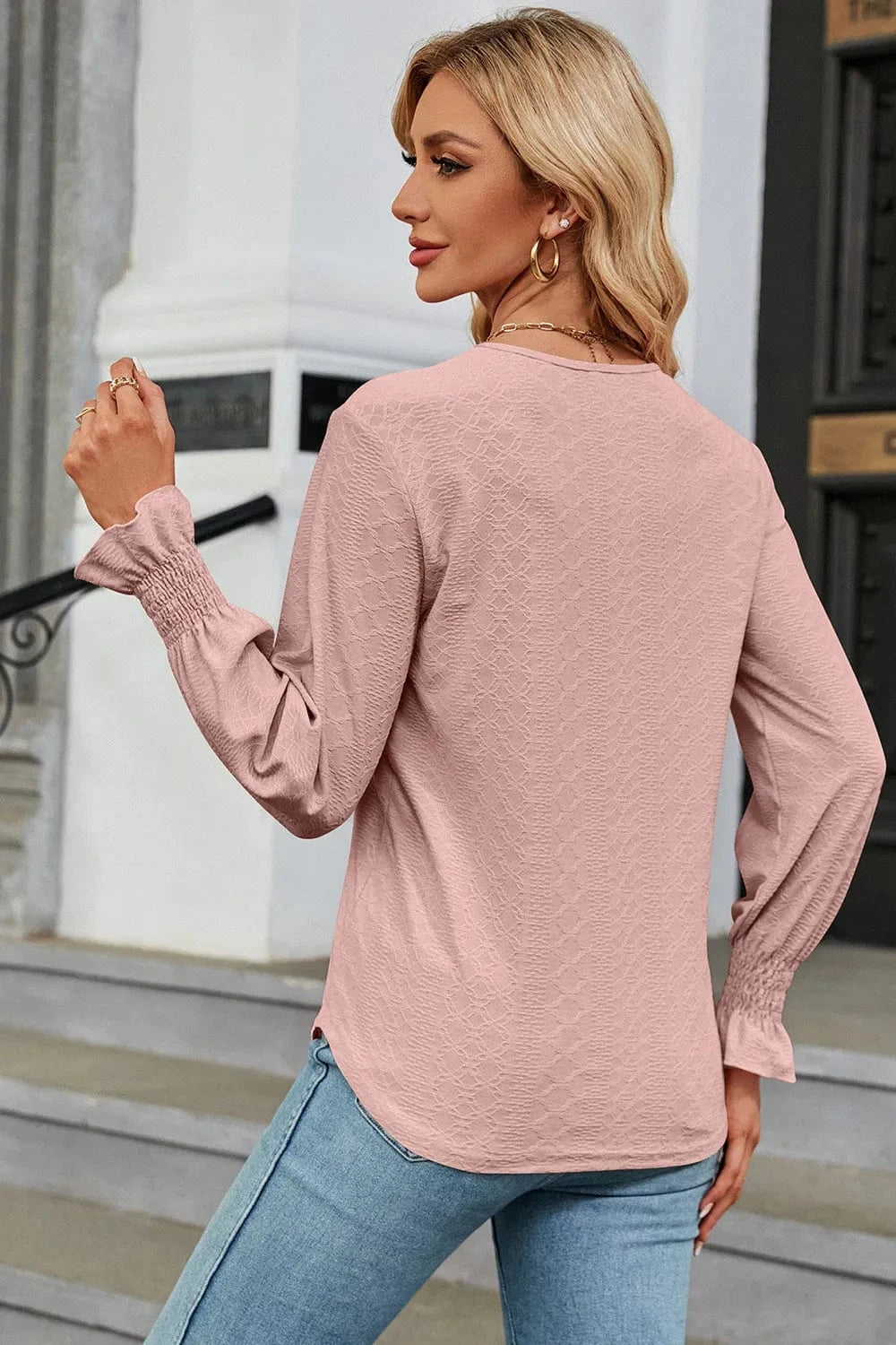 V-Neck Flounce Sleeve T-Shirt tops