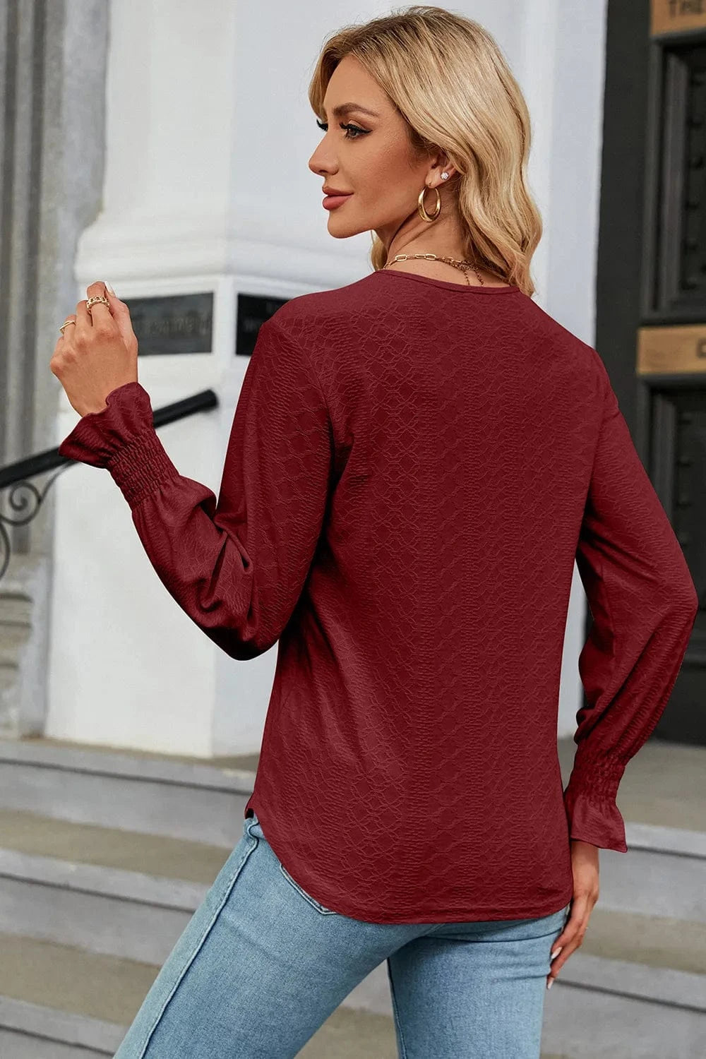 V-Neck Flounce Sleeve T-Shirt tops