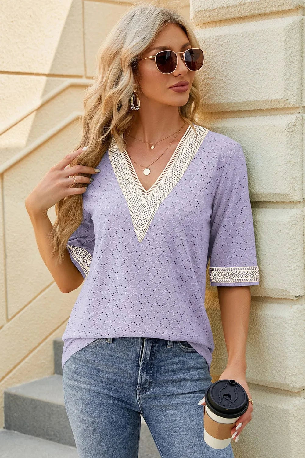 V-Neck Half Sleeve T-Shirt tops