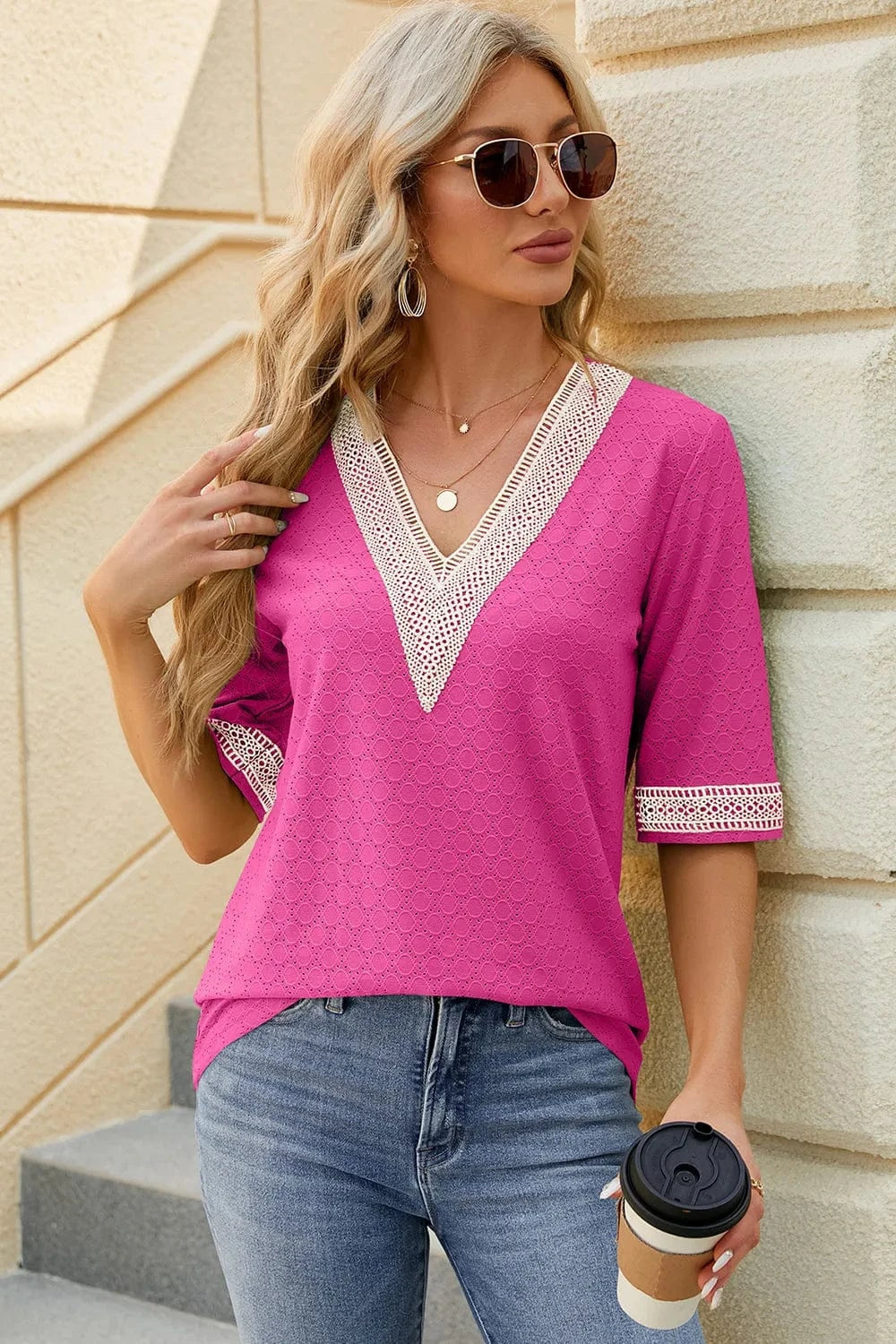 V-Neck Half Sleeve T-Shirt tops