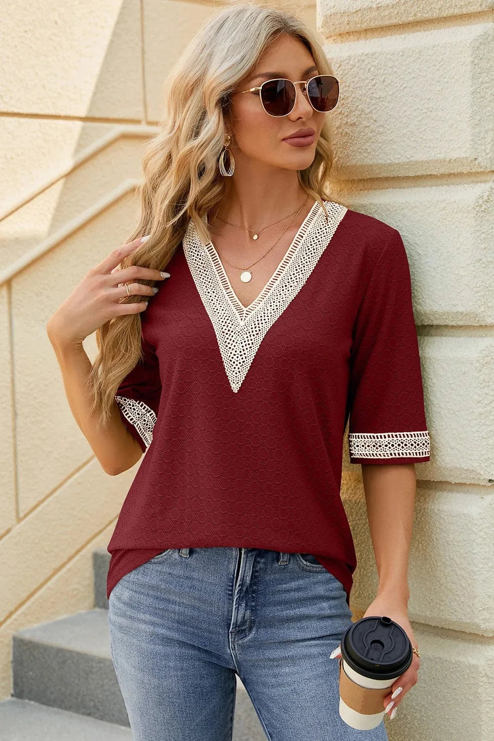 V-Neck Half Sleeve T-Shirt tops