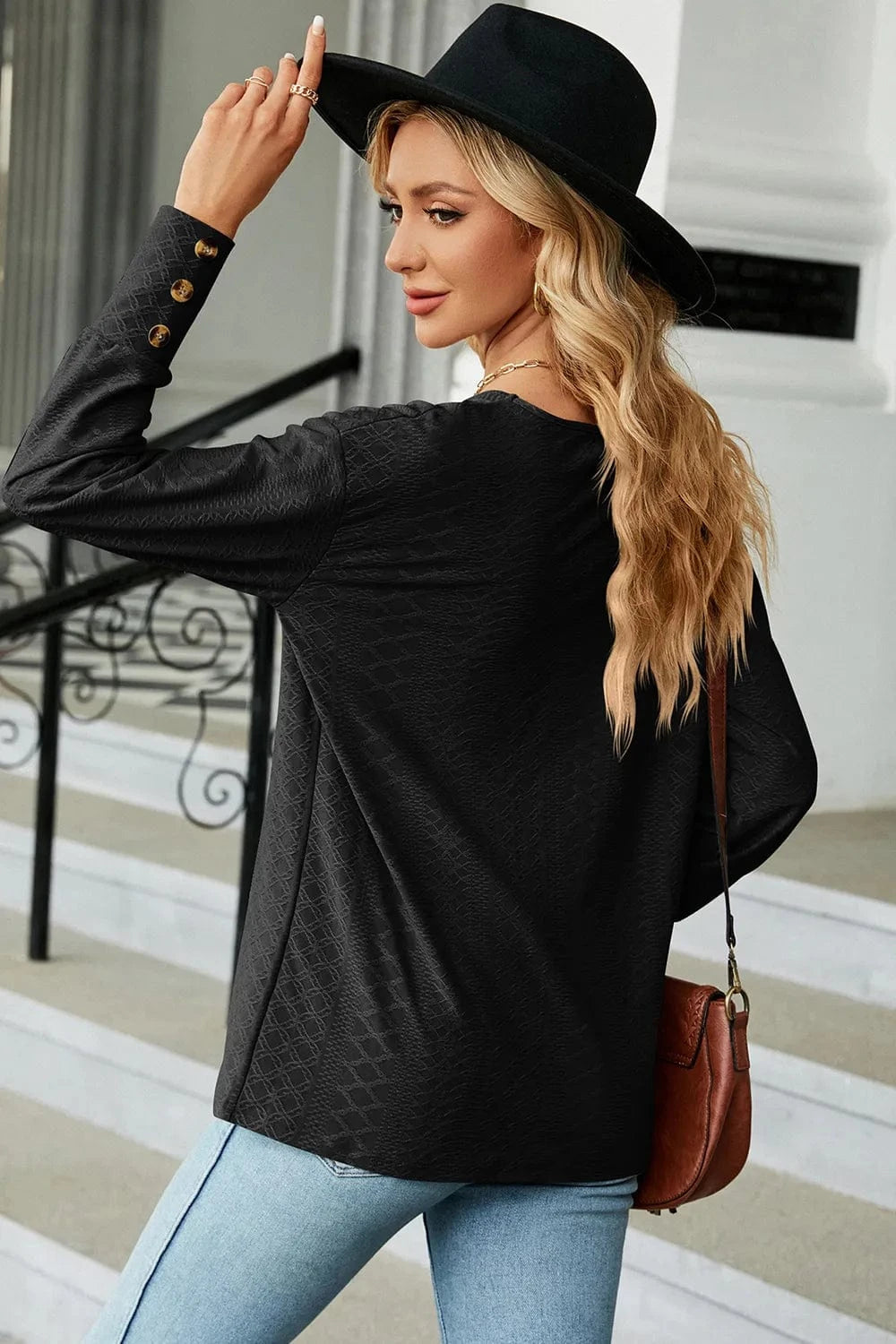 V-Neck Lantern Sleeve T-Shirt tops