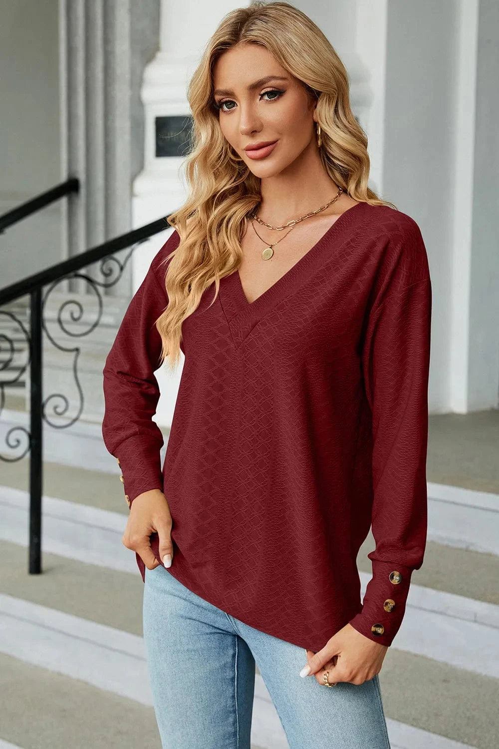 V-Neck Lantern Sleeve T-Shirt tops