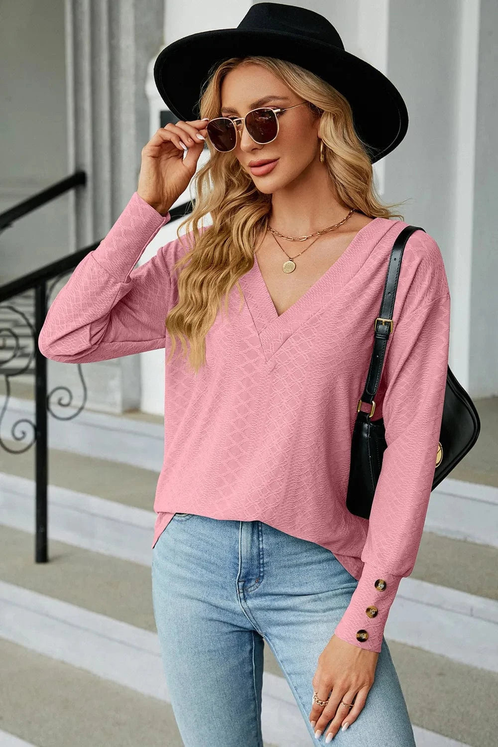 V-Neck Lantern Sleeve T-Shirt tops