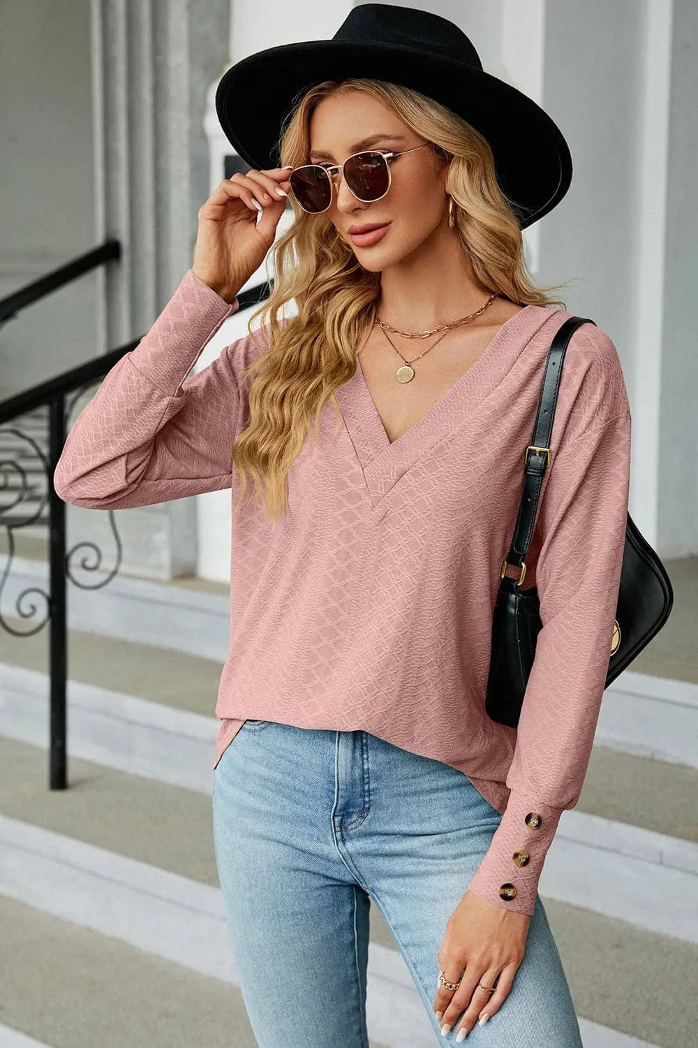 V-Neck Lantern Sleeve T-Shirt tops