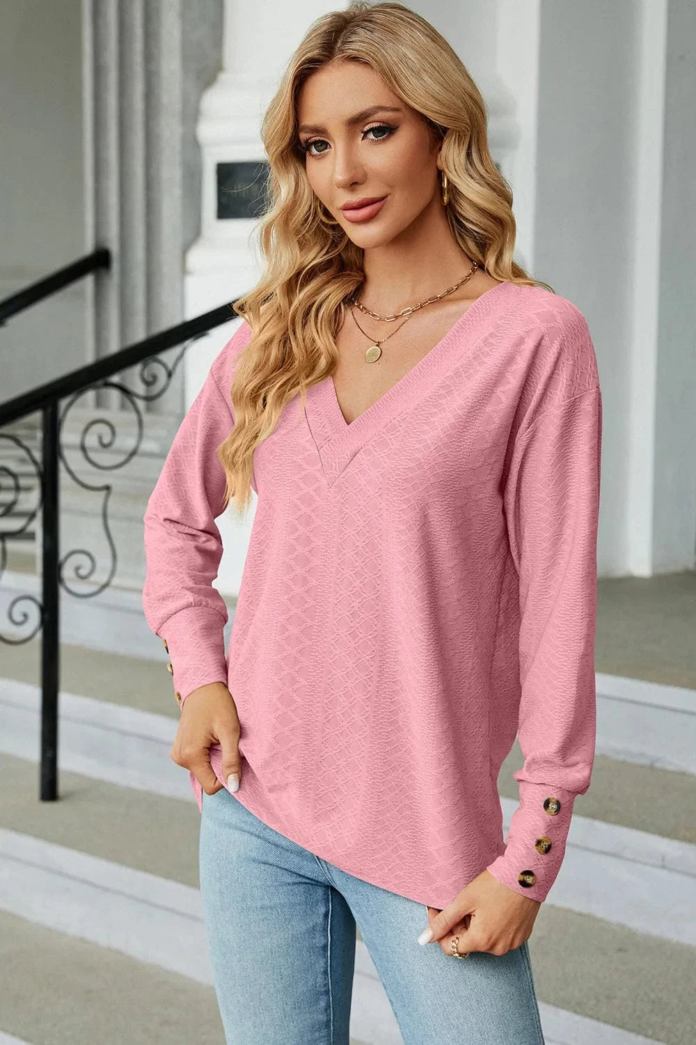 V-Neck Lantern Sleeve T-Shirt tops
