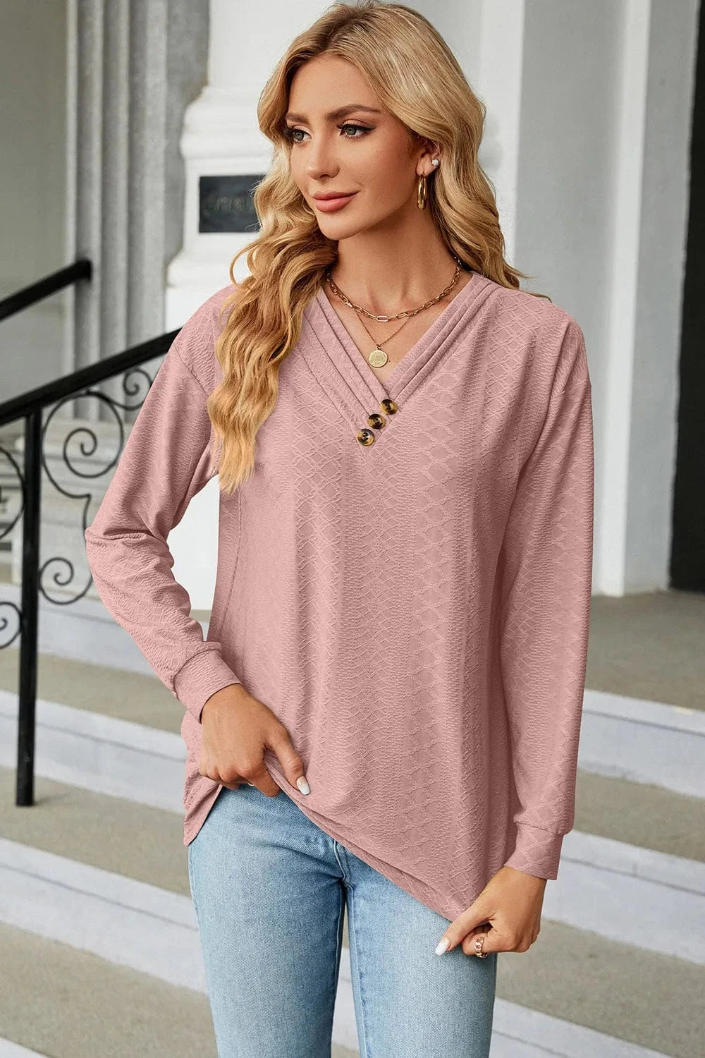 V-Neck Long Sleeve T-Shirt tops