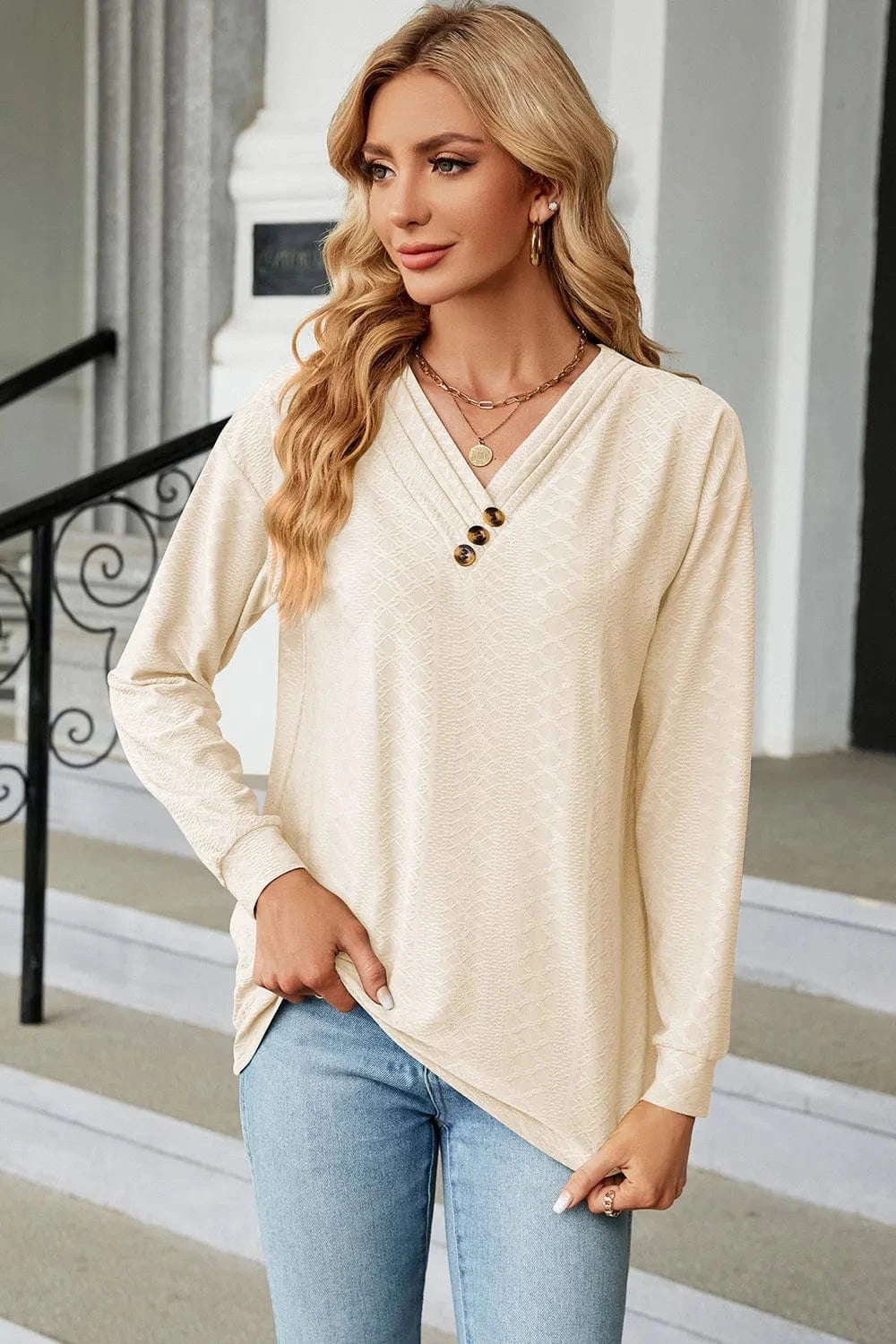 V-Neck Long Sleeve T-Shirt tops