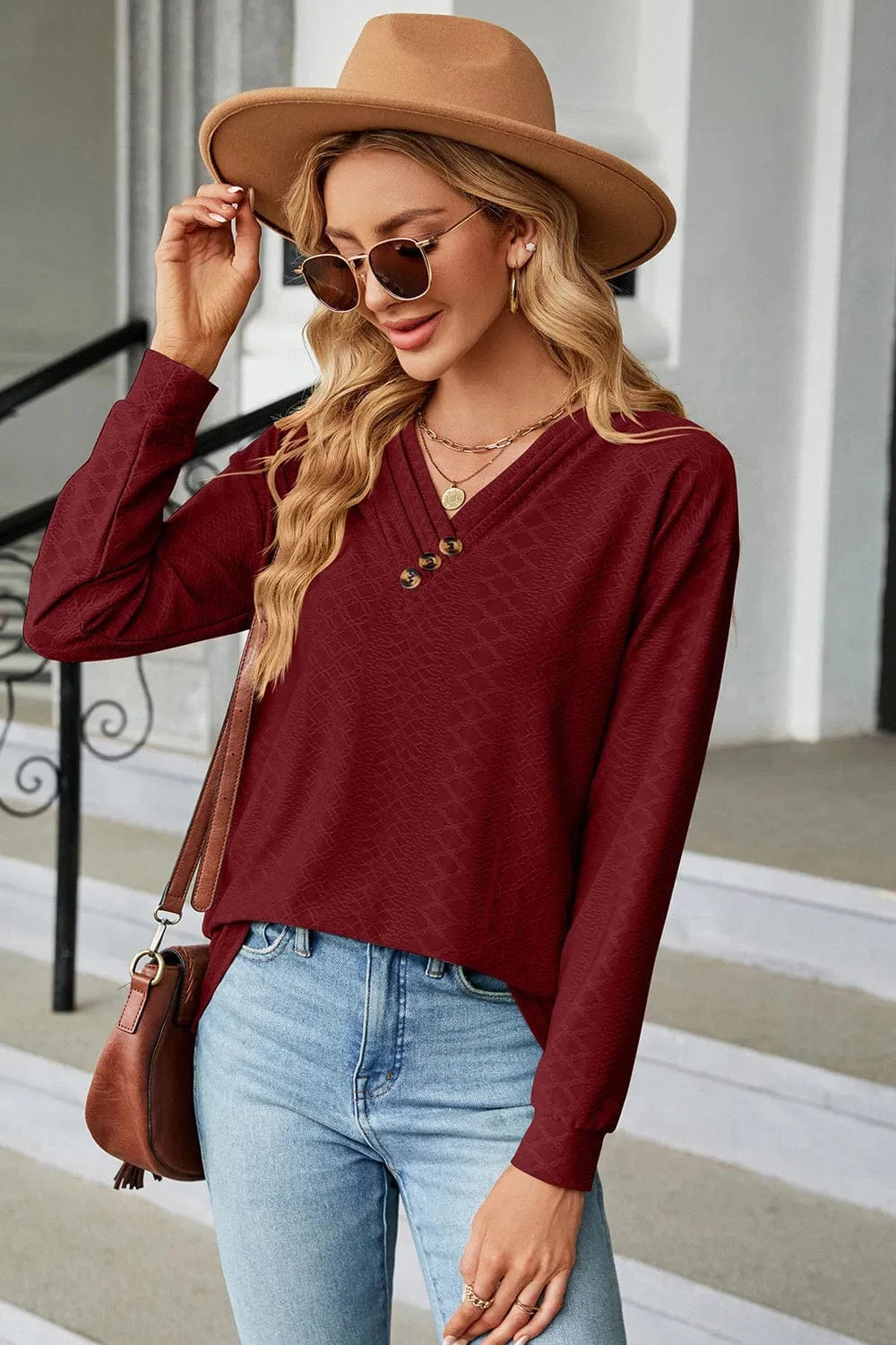 V-Neck Long Sleeve T-Shirt tops
