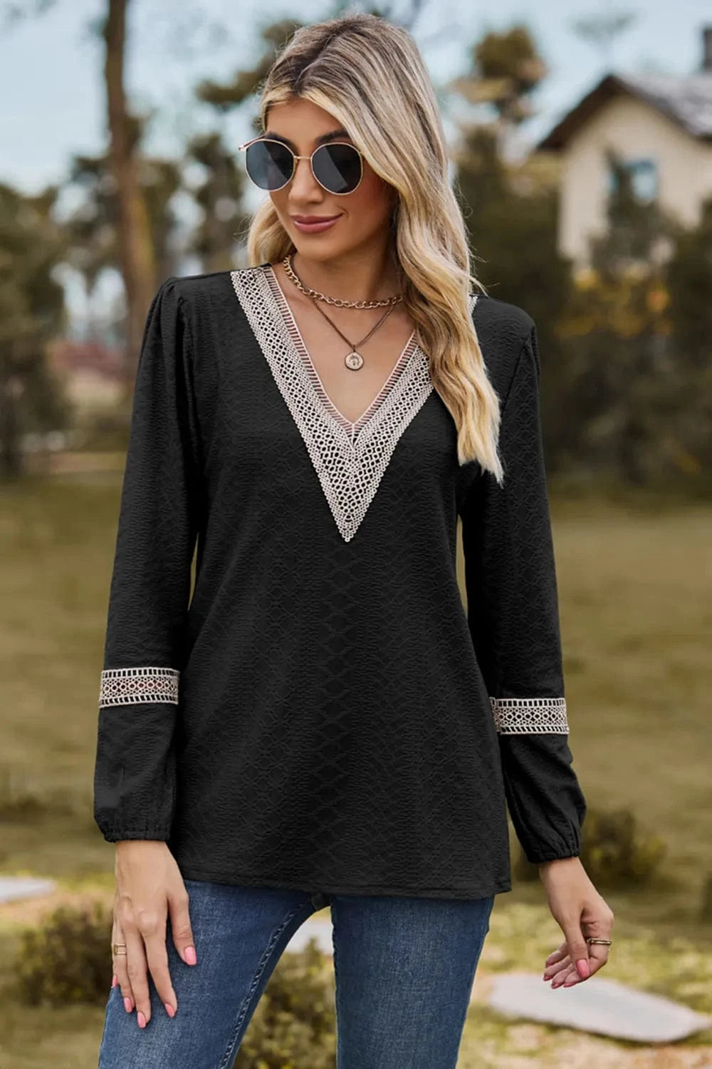 V-Neck Long Sleeve T-Shirt tops