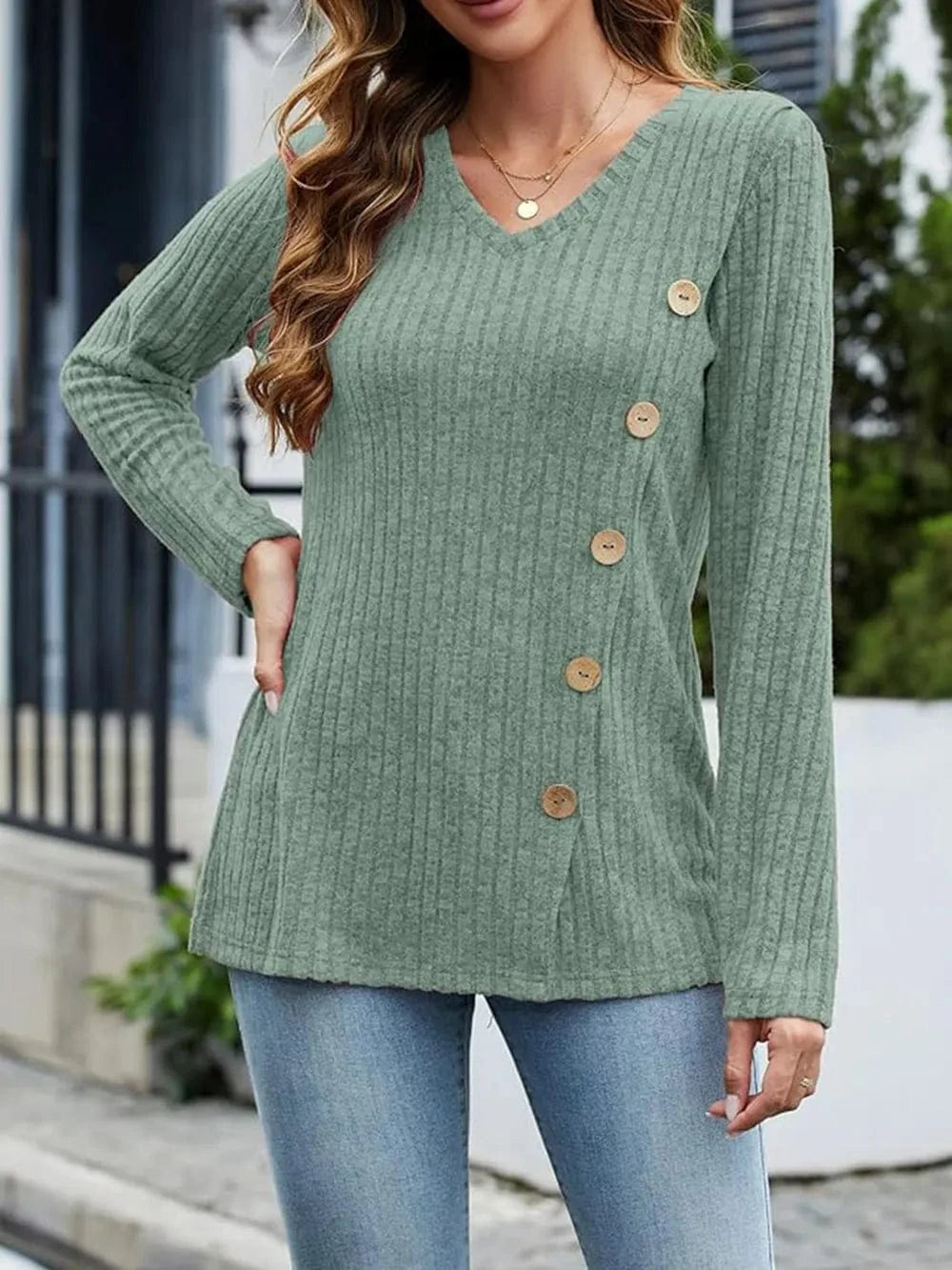V-Neck Long Sleeve T-Shirt tops