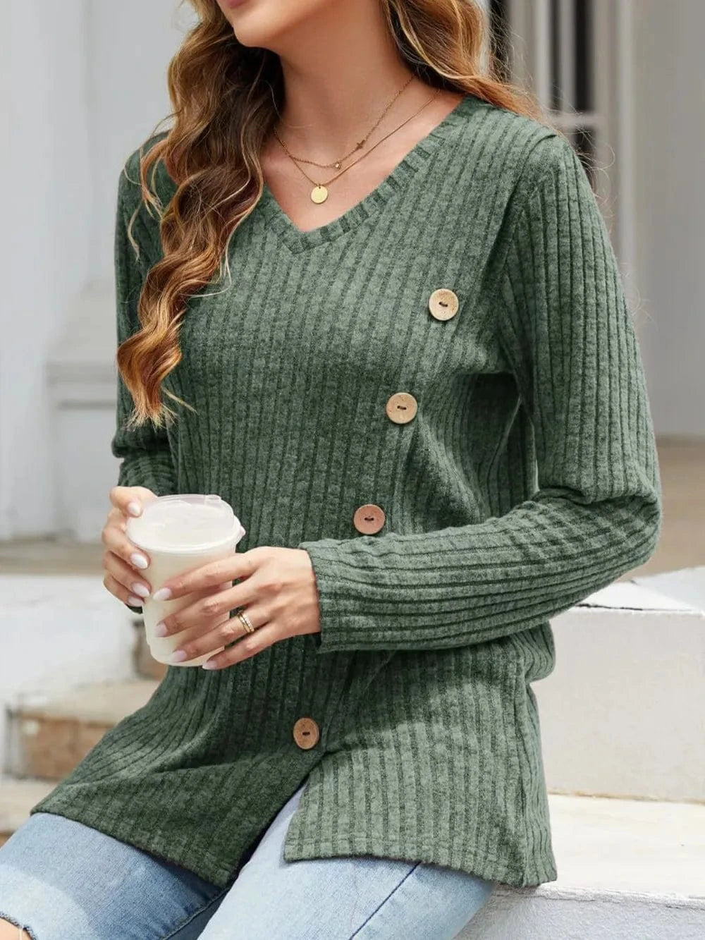 V-Neck Long Sleeve T-Shirt tops