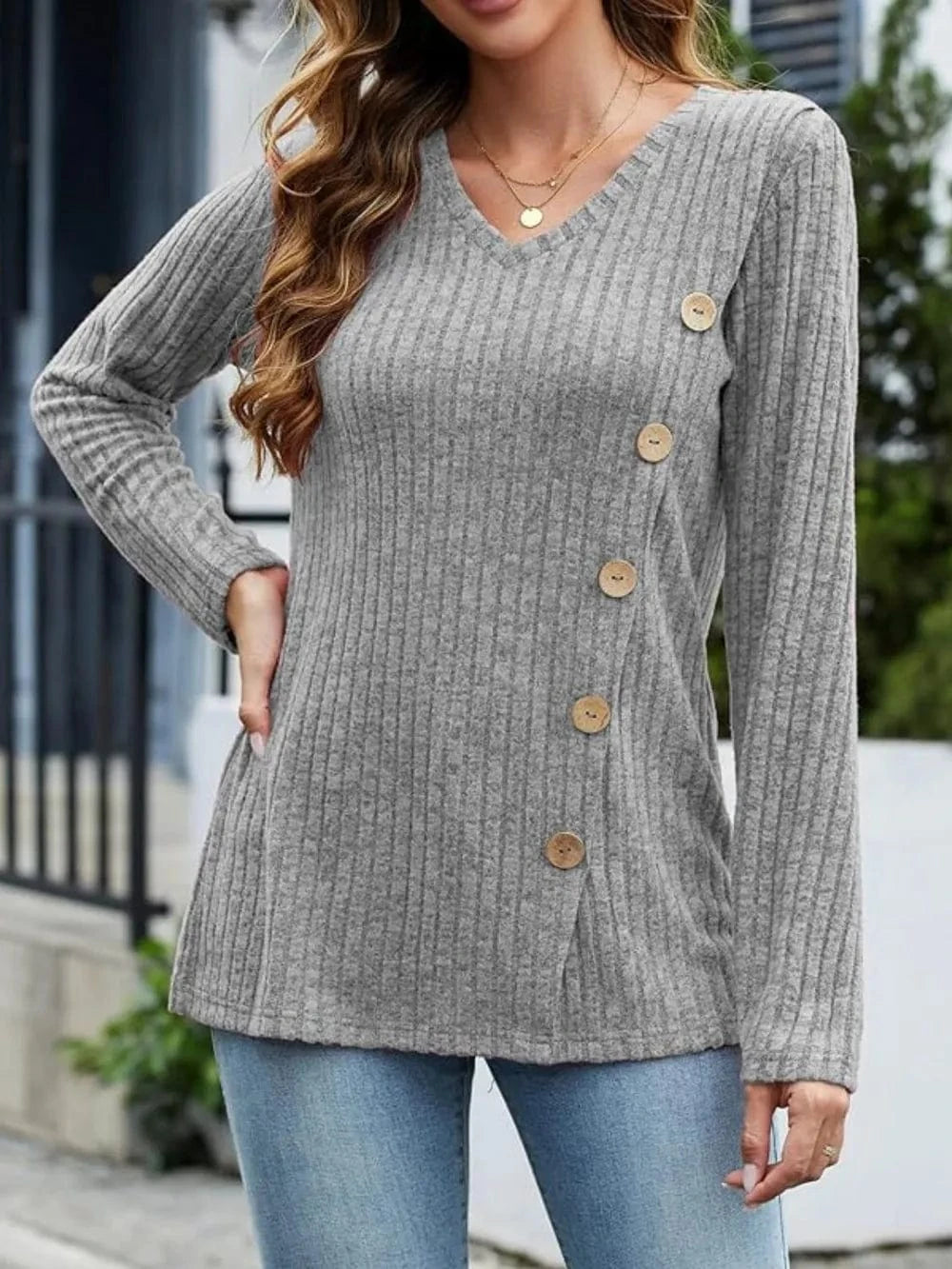V-Neck Long Sleeve T-Shirt tops
