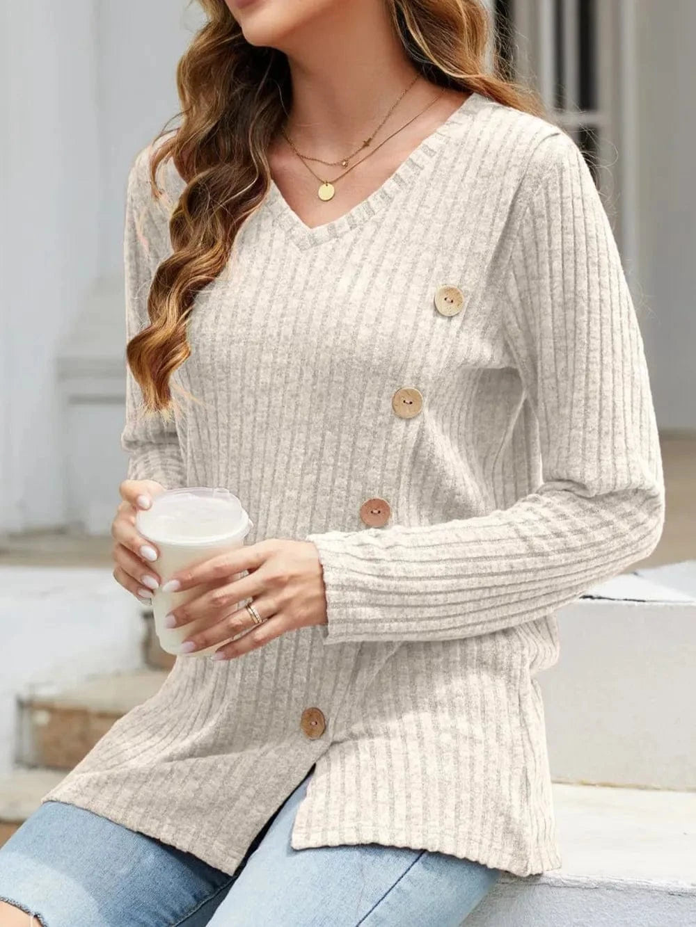 V-Neck Long Sleeve T-Shirt tops