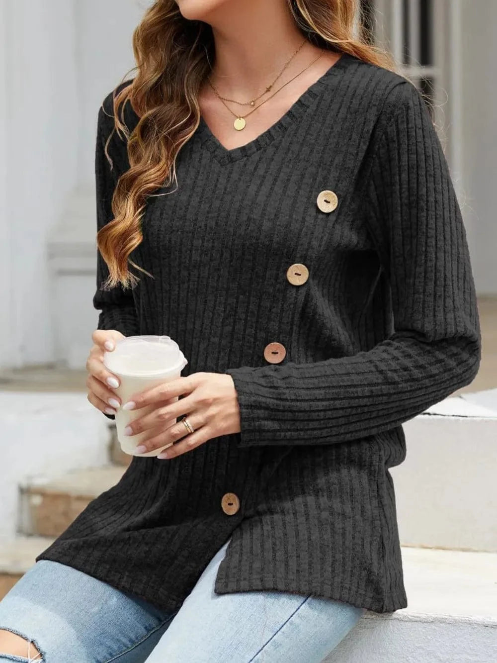 V-Neck Long Sleeve T-Shirt tops