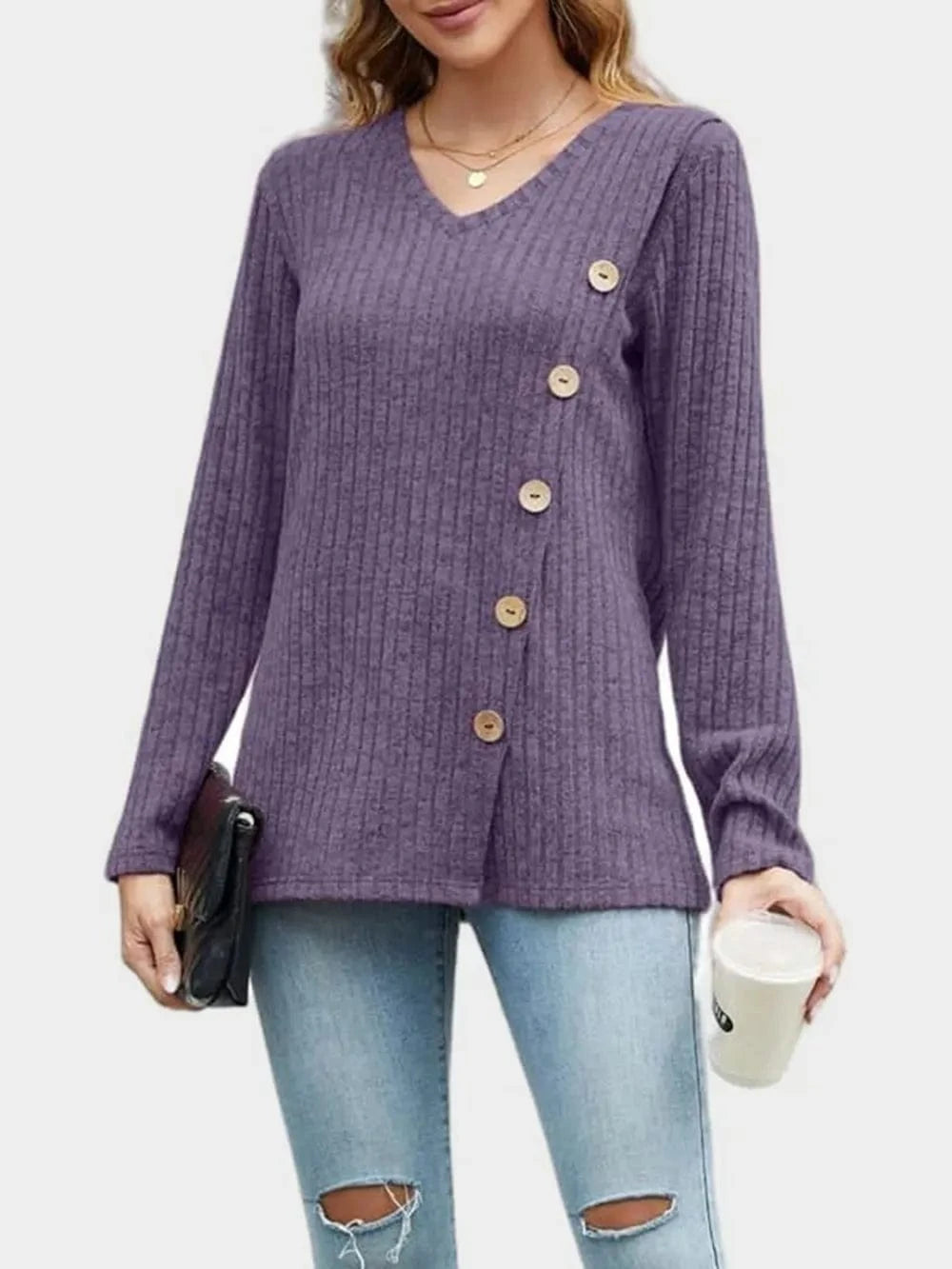 V-Neck Long Sleeve T-Shirt tops