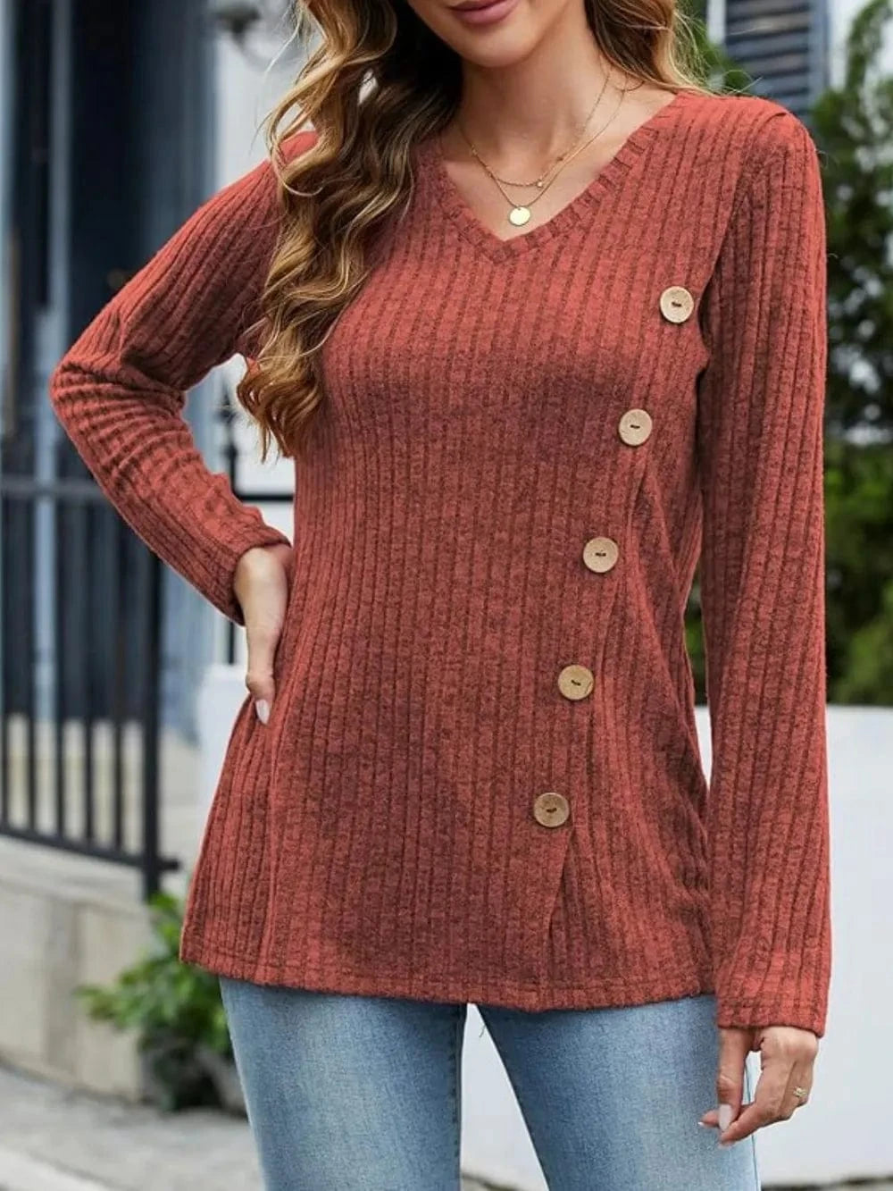 V-Neck Long Sleeve T-Shirt tops