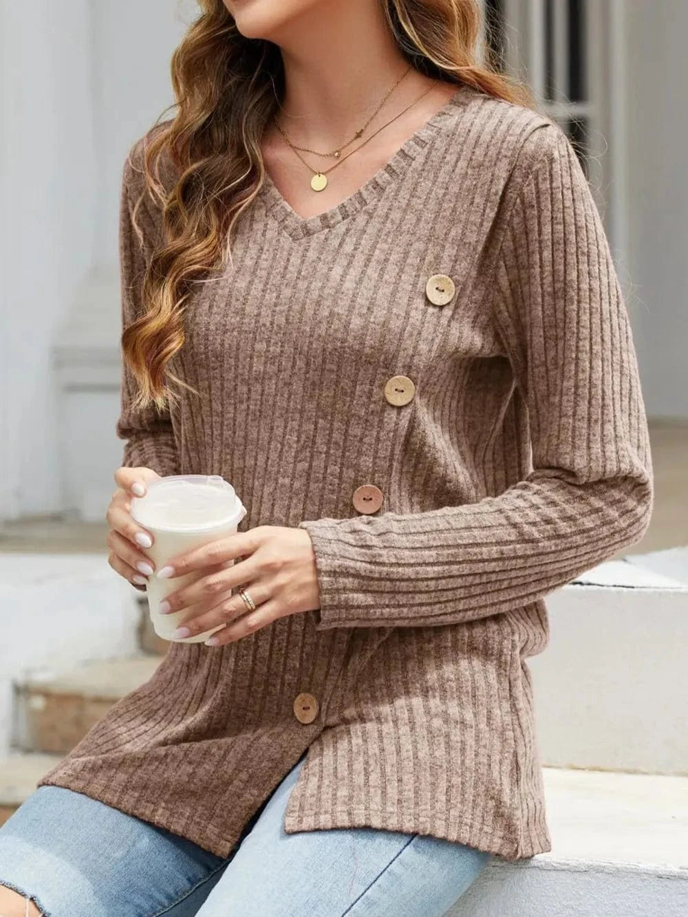 V-Neck Long Sleeve T-Shirt tops