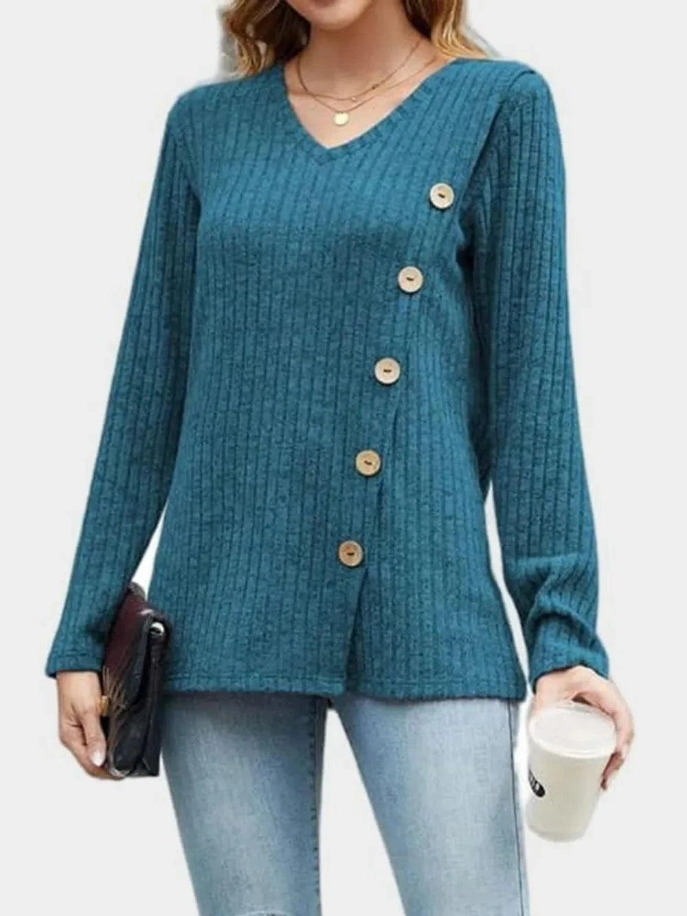 V-Neck Long Sleeve T-Shirt tops