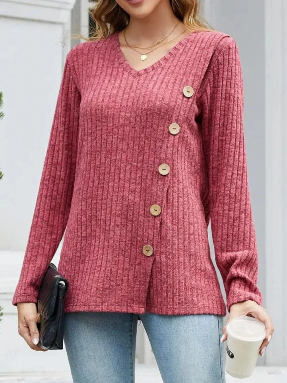 V-Neck Long Sleeve T-Shirt tops