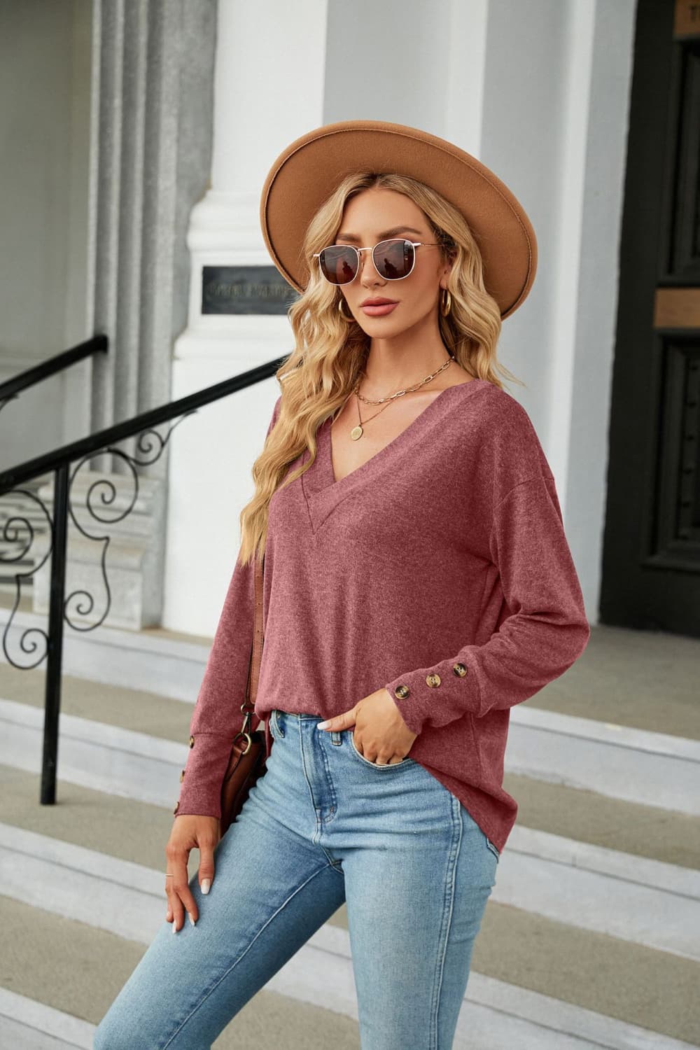 V-Neck Long Sleeve T-Shirt tops