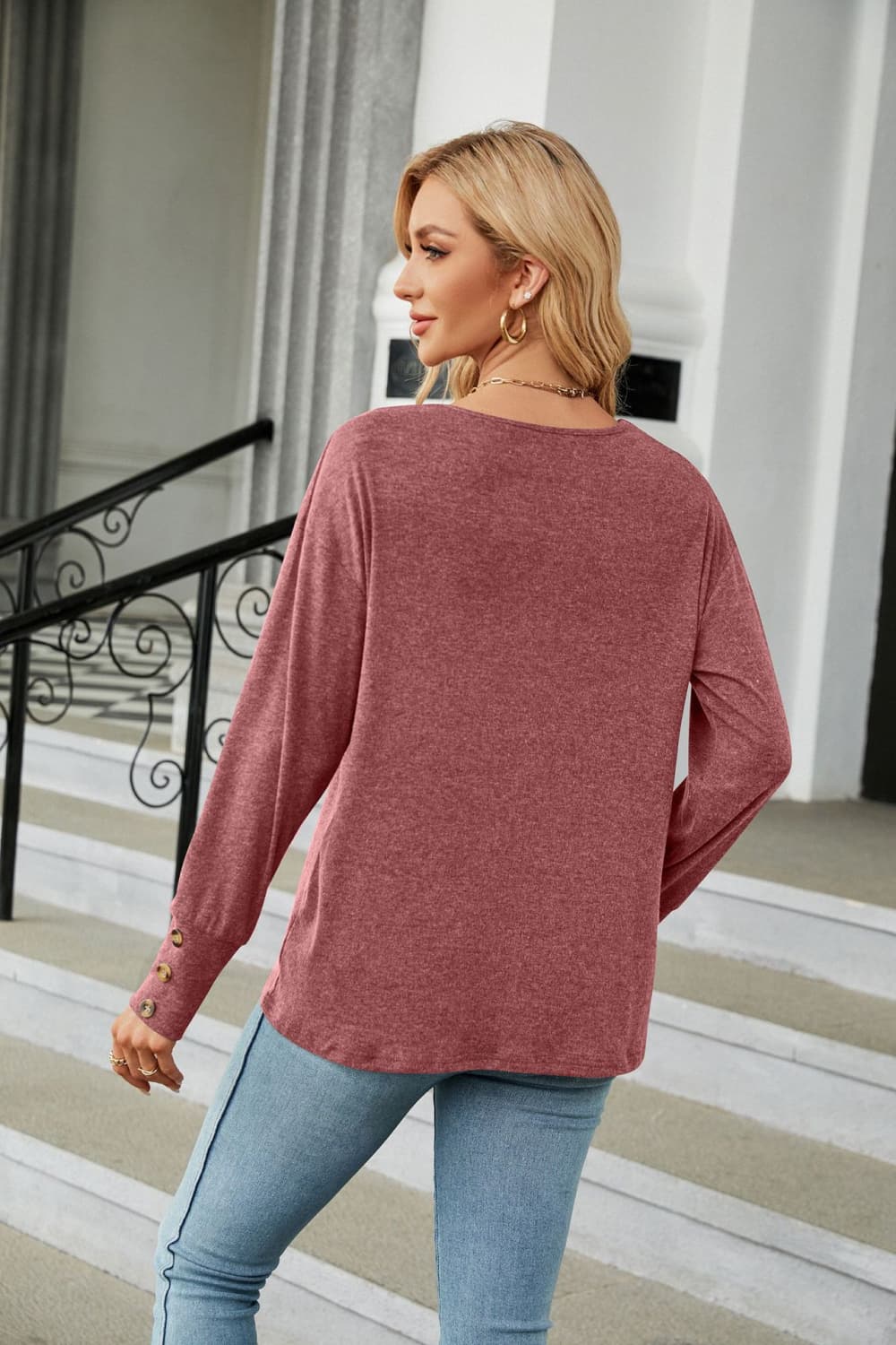 V-Neck Long Sleeve T-Shirt tops