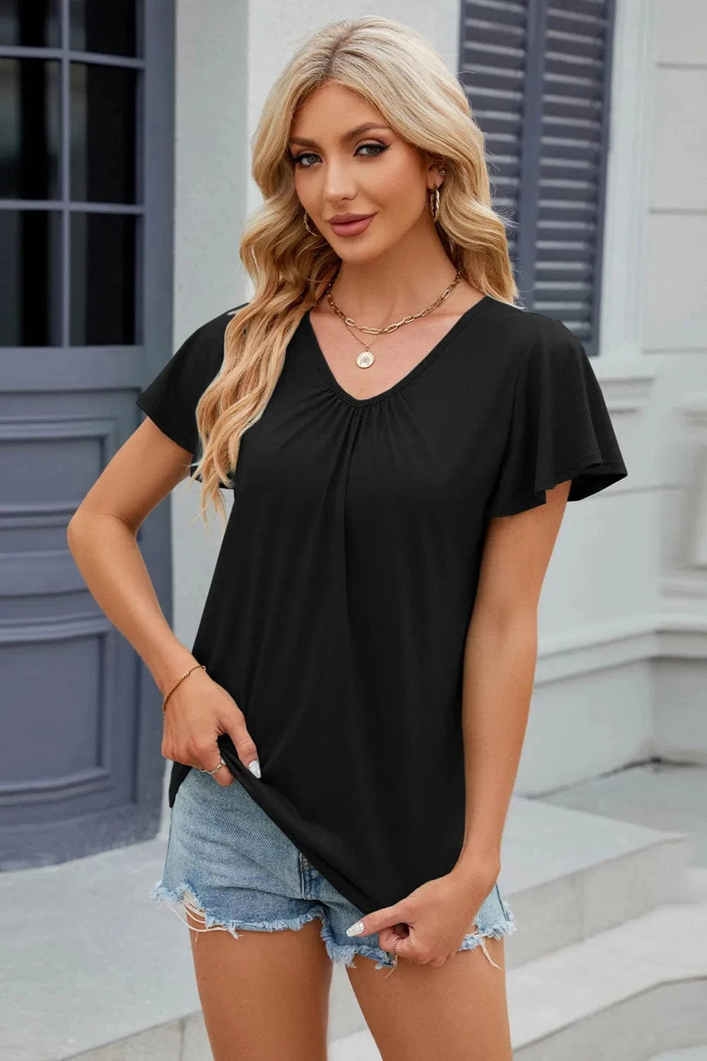 V-Neck Short Sleeve T-Shirt tops