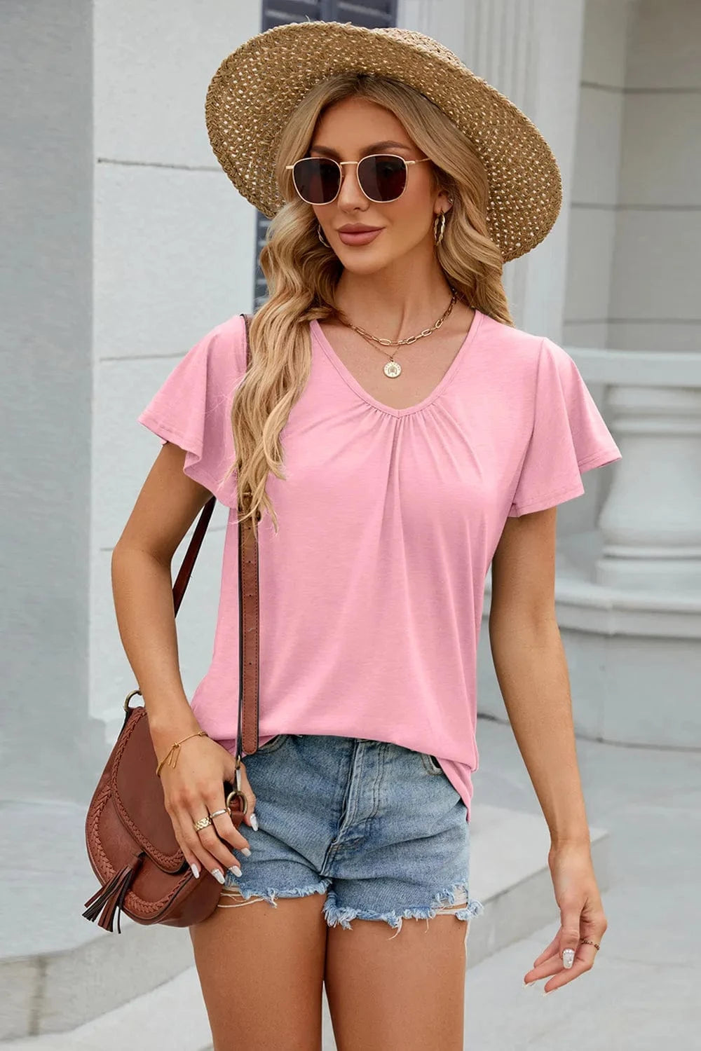 V-Neck Short Sleeve T-Shirt tops