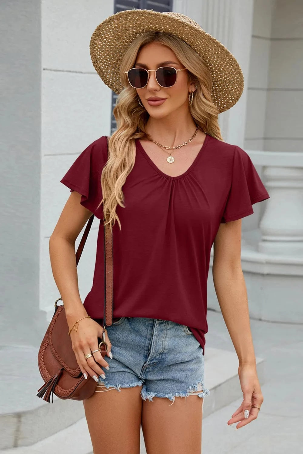 V-Neck Short Sleeve T-Shirt tops