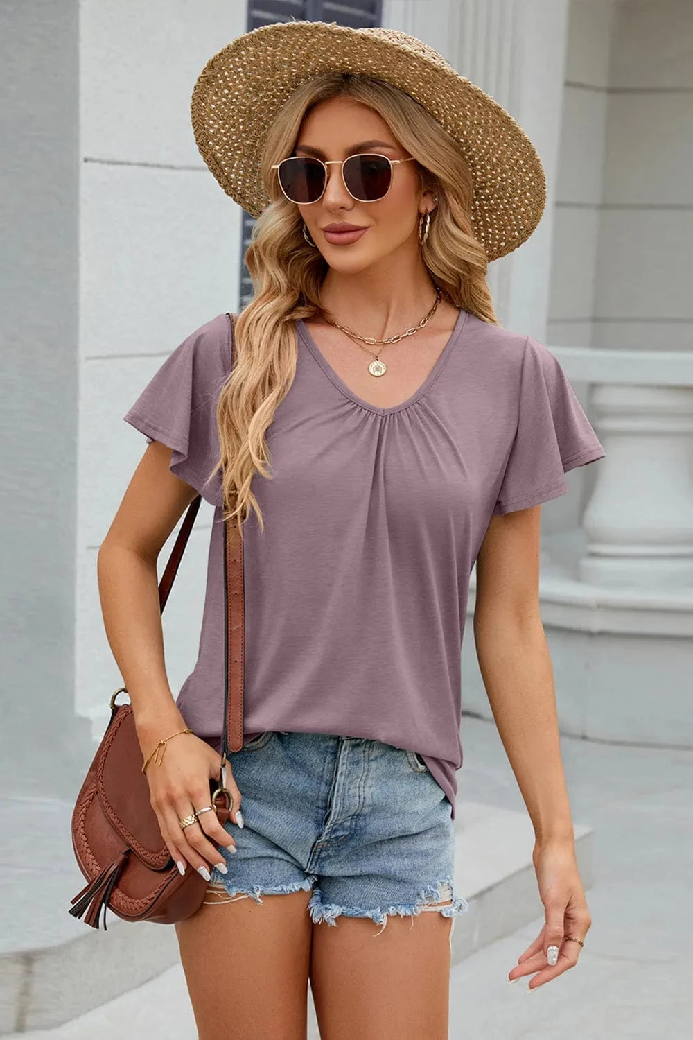 V-Neck Short Sleeve T-Shirt tops